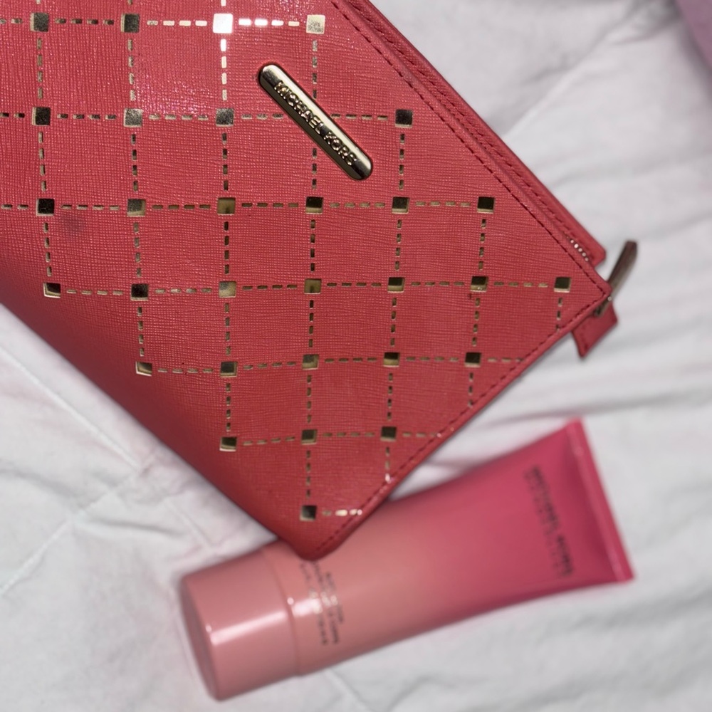 Michael Kors Pink and Gold Quilted Wristlet